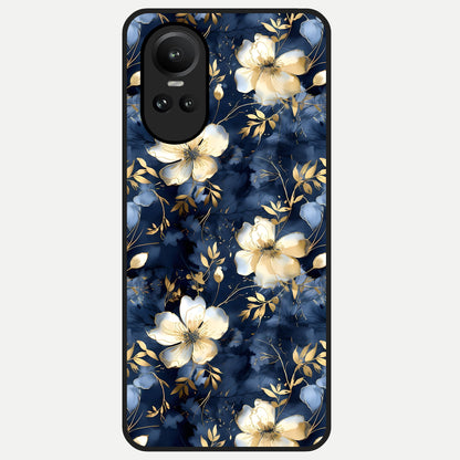  Golden Midnight Bloom Glass Case For Oppo Reno 10 back cover – full design glossy printed glass finish