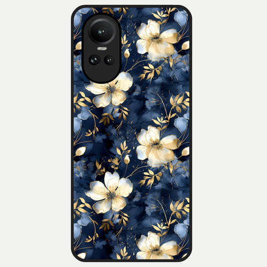  Golden Midnight Bloom Glass Case For Oppo Reno 10 back cover – full design glossy printed glass finish