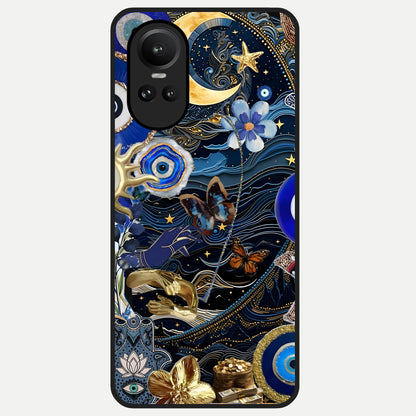  Golden Moon Magic Glass Case For Oppo Reno 10 back cover – full design glossy printed glass finish