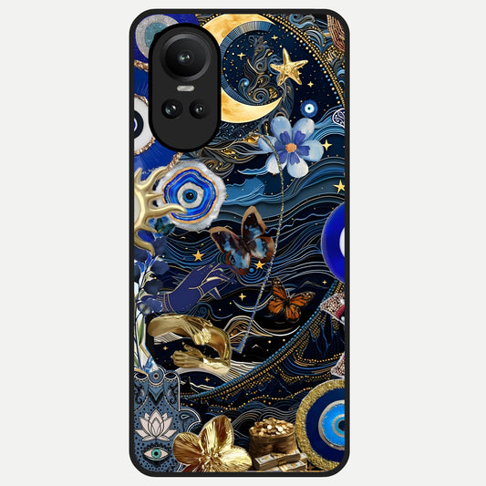  Golden Moon Magic Glass Case For Oppo Reno 10 back cover – full design glossy printed glass finish