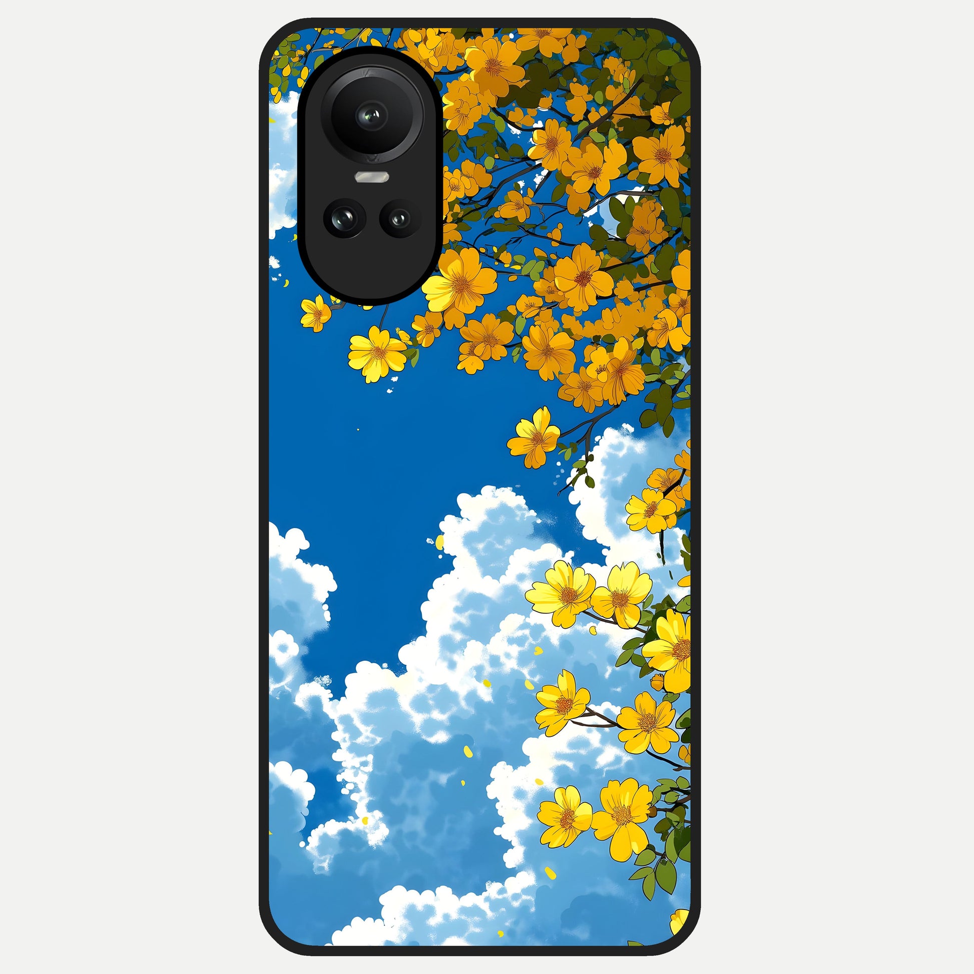  Golden Petal Sky Glass Case For Oppo Reno 10 back cover – full design glossy printed glass finish