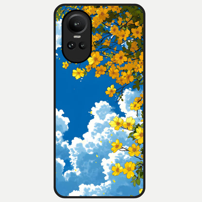  Golden Petal Sky Glass Case For Oppo Reno 10 back cover – full design glossy printed glass finish