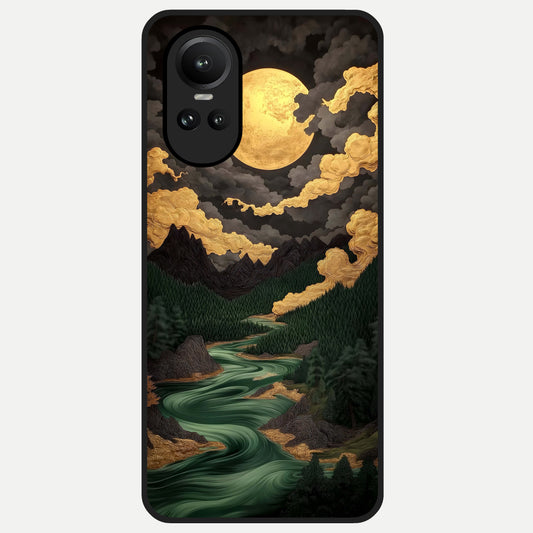  Golden River Moon Glass Case For Oppo Reno 10 back cover – full design glossy printed glass finish