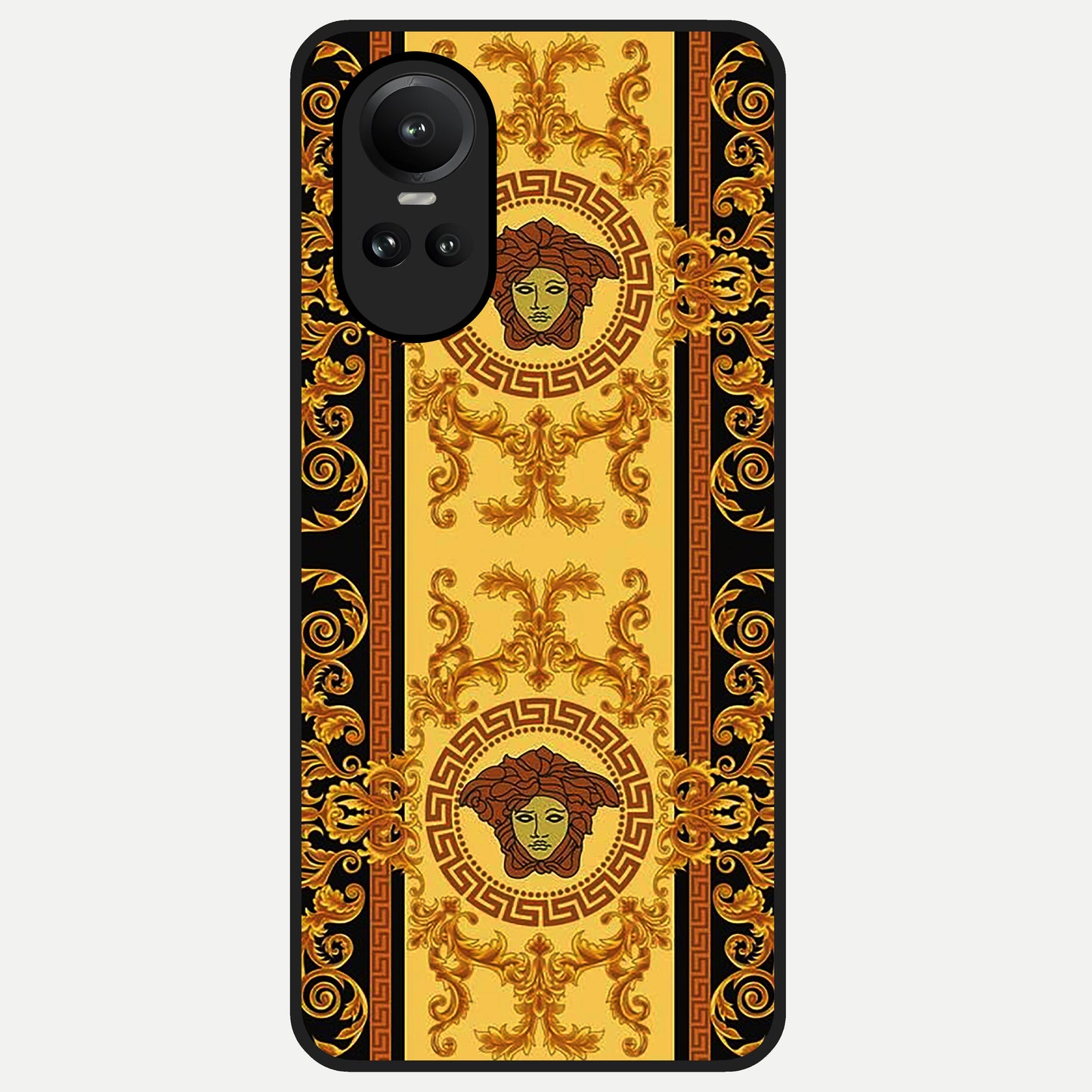  Golden Royal Heritage Glass Case For Oppo Reno 10 back cover – full design glossy printed glass finish