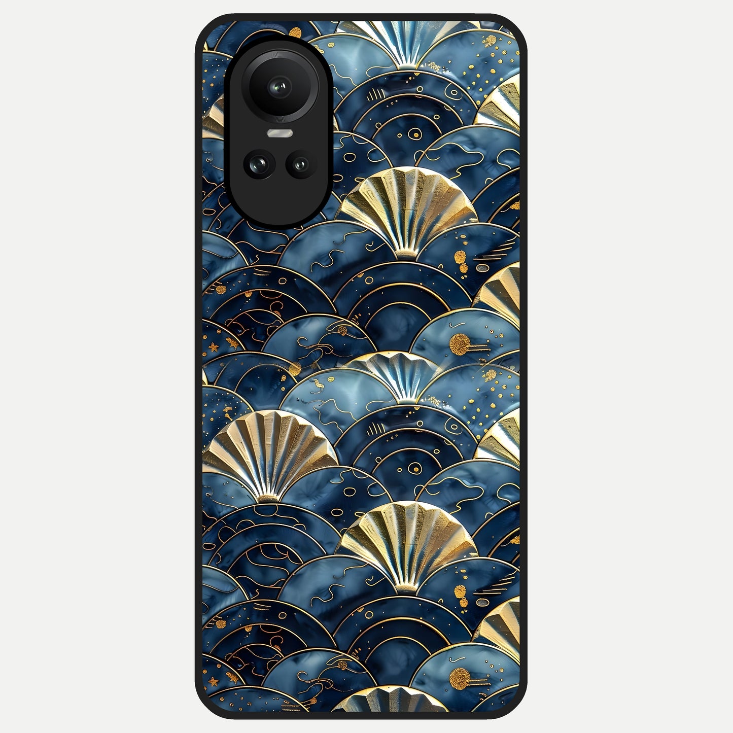  Golden Wave Luxe Glass Case For Oppo Reno 10 back cover – full design glossy printed glass finish