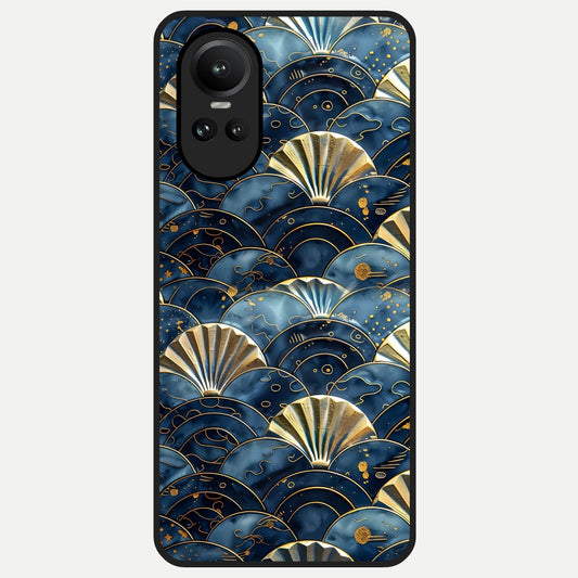  Golden Wave Luxe Glass Case For Oppo Reno 10 back cover – full design glossy printed glass finish