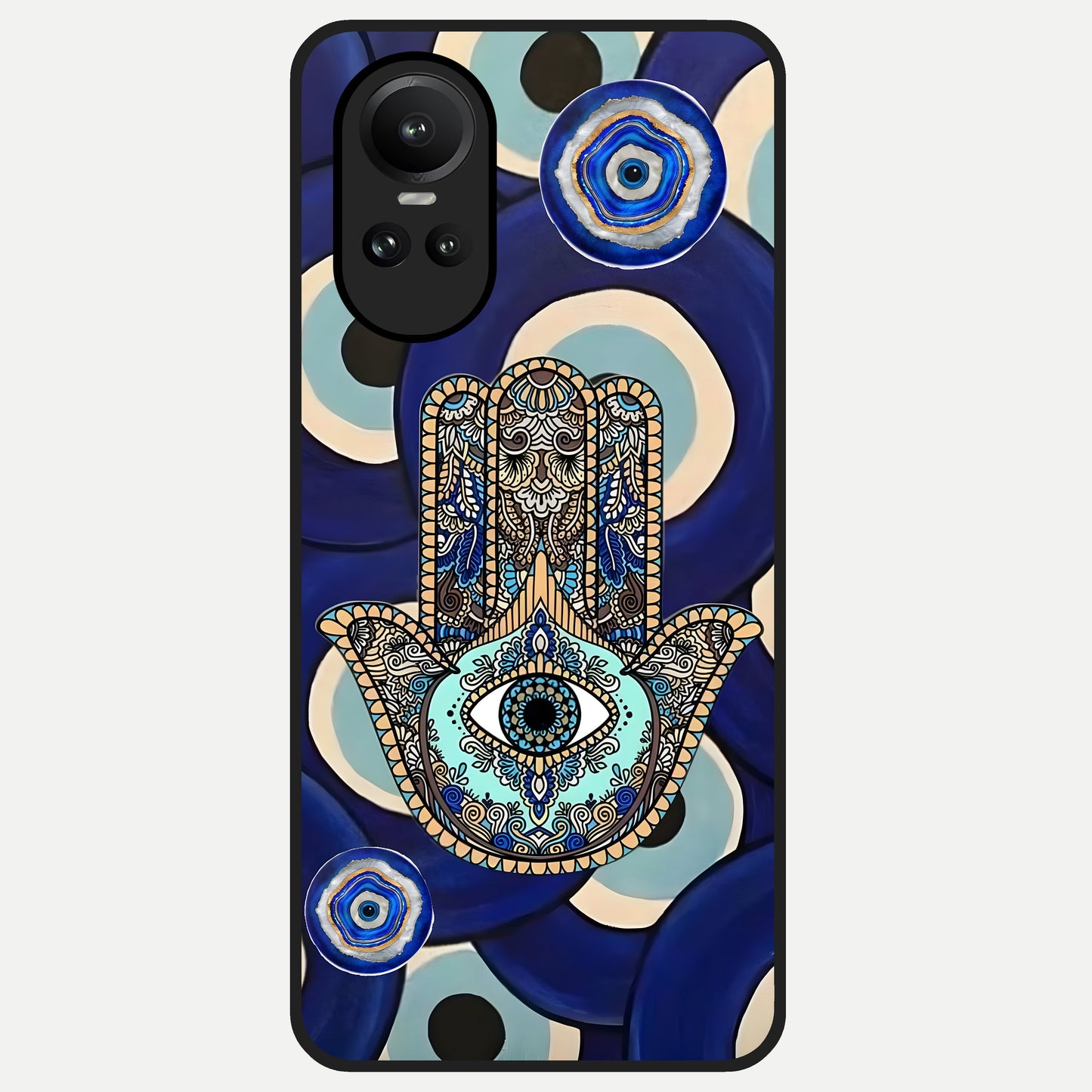  Hamsa Divine Guard Glass Case For Oppo Reno 10 back cover – full design glossy printed glass finish