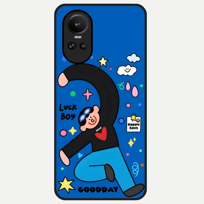  Happy Luck Vibe Glass Case For Oppo Reno 10 back cover – full design glossy printed glass finish