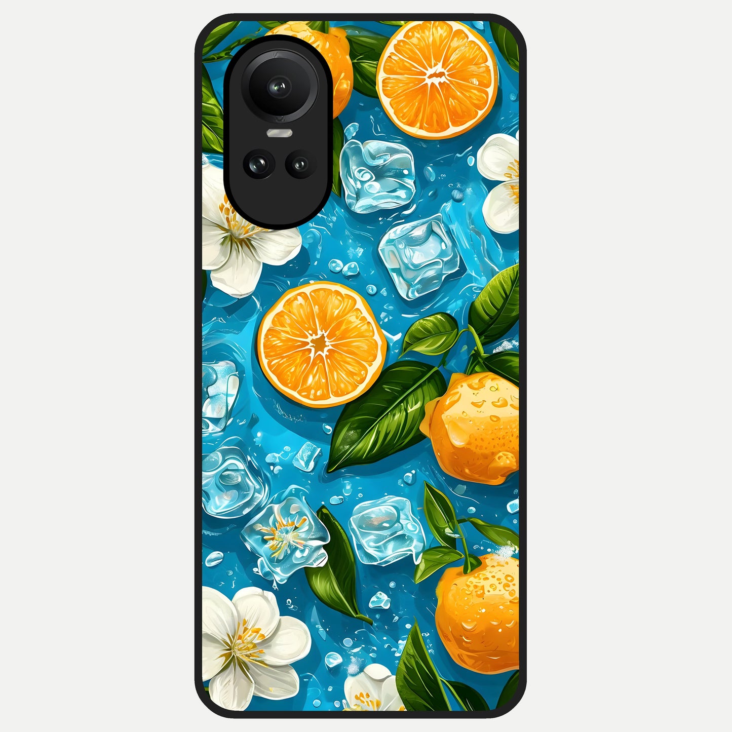  Ice Cube With Orange Glass Case For Oppo Reno 10 back cover – full design glossy printed glass finish