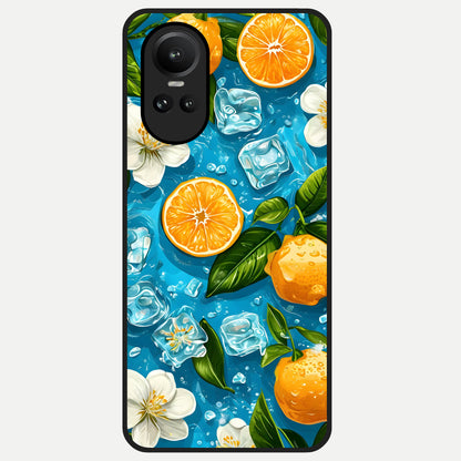  Ice Cube With Orange Glass Case For Oppo Reno 10 back cover – full design glossy printed glass finish