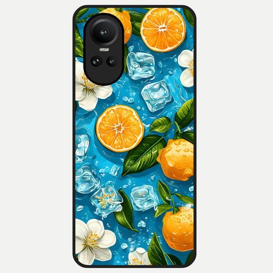  Ice Cube With Orange Glass Case For Oppo Reno 10 back cover – full design glossy printed glass finish
