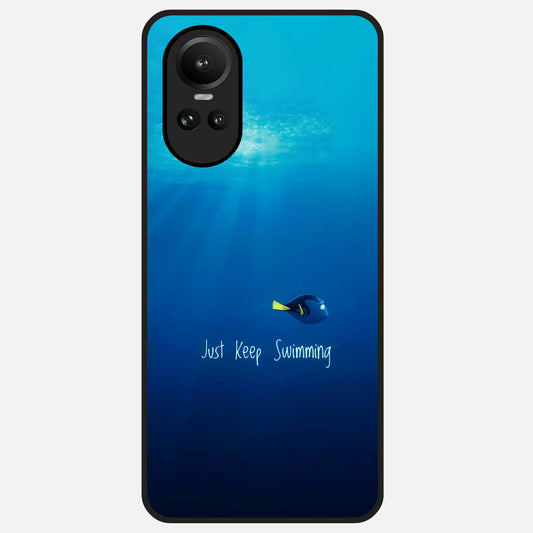  Just Keep Swimming Glass Case For Oppo Reno 10 back cover – full design glossy printed glass finish