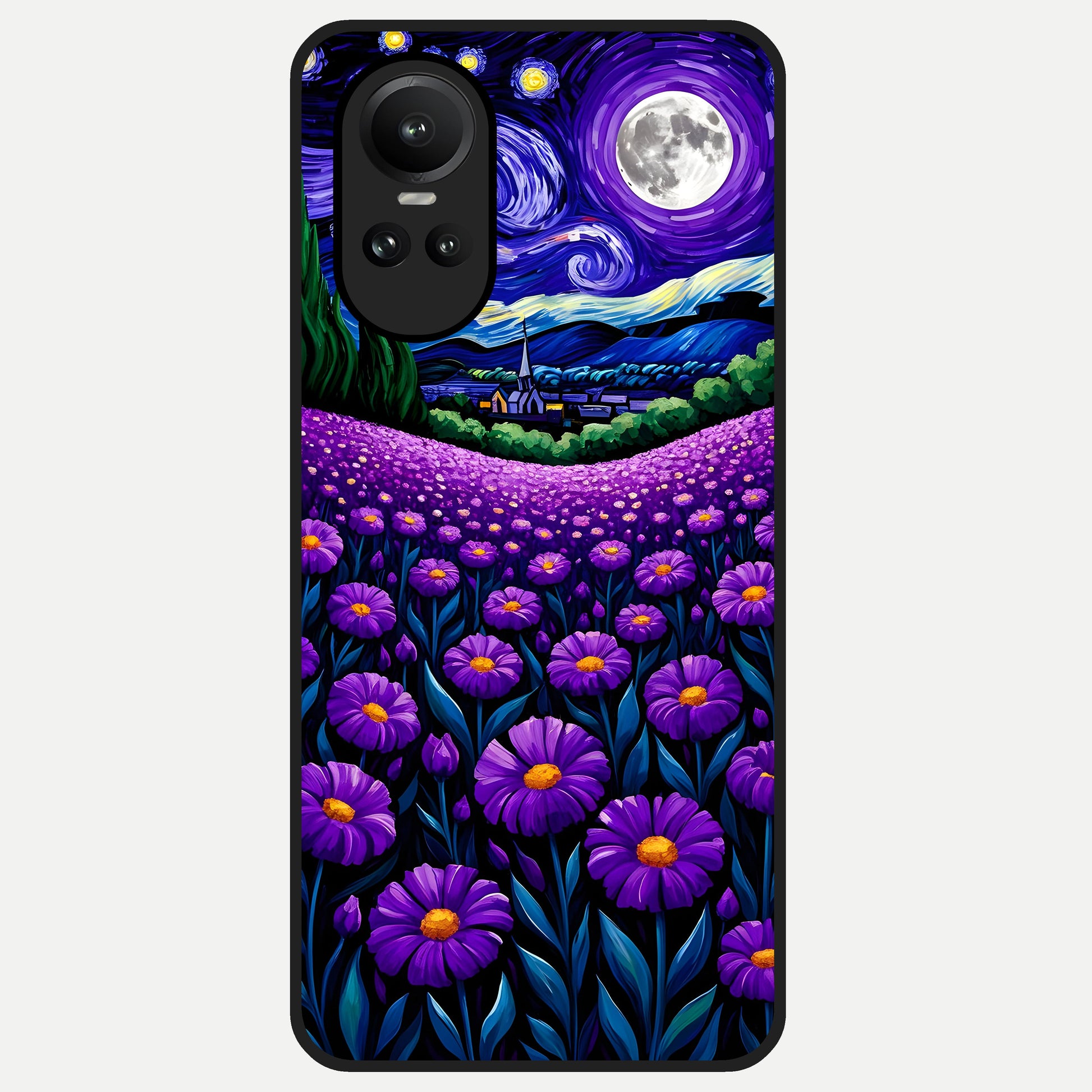  Lavender Moon Field Glass Case For Oppo Reno 10 back cover – full design glossy printed glass finish