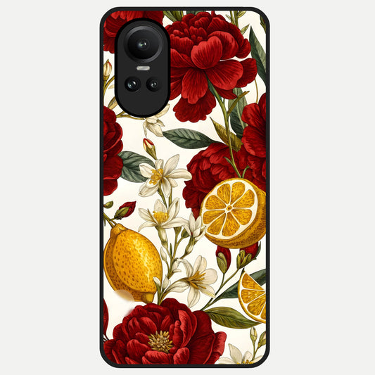  Lemon Rose Charm Glass Case For Oppo Reno 10 back cover – full design glossy printed glass finish