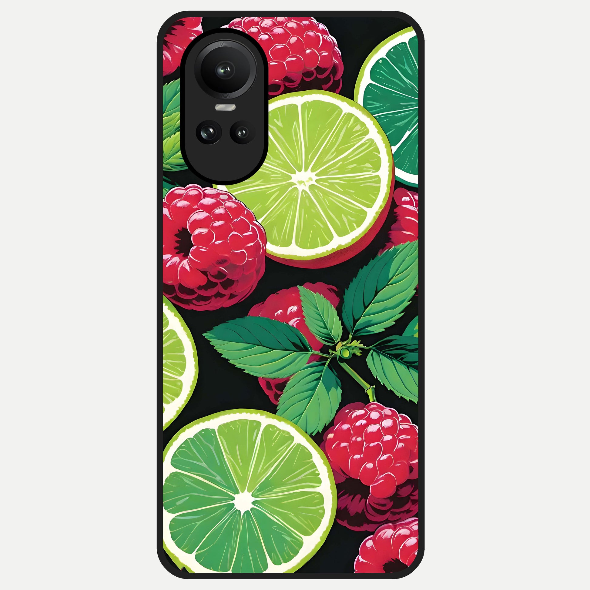  Lime and Raspberry Pattern Glass Case For Oppo Reno 10 back cover – full design glossy printed glass finish