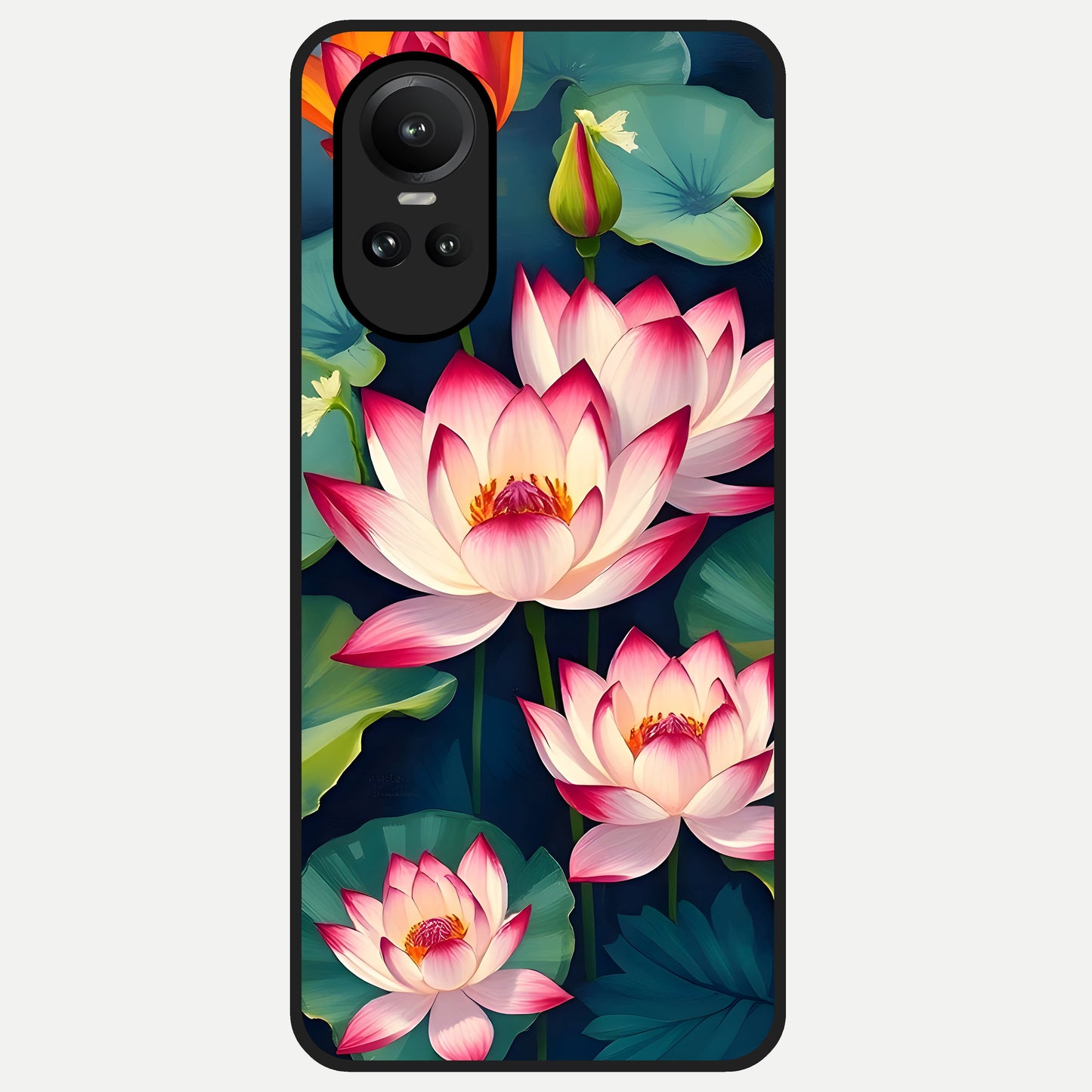  Lotus Dream Serenity Glass Case For Oppo Reno 10 back cover – full design glossy printed glass finish