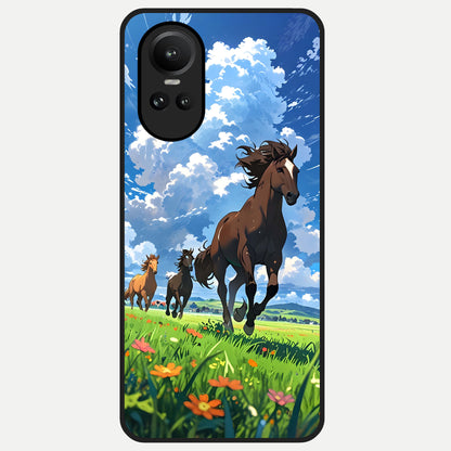  Majestic Horses Galloping Glass Case For Oppo Reno 10 back cover – full design glossy printed glass finish
