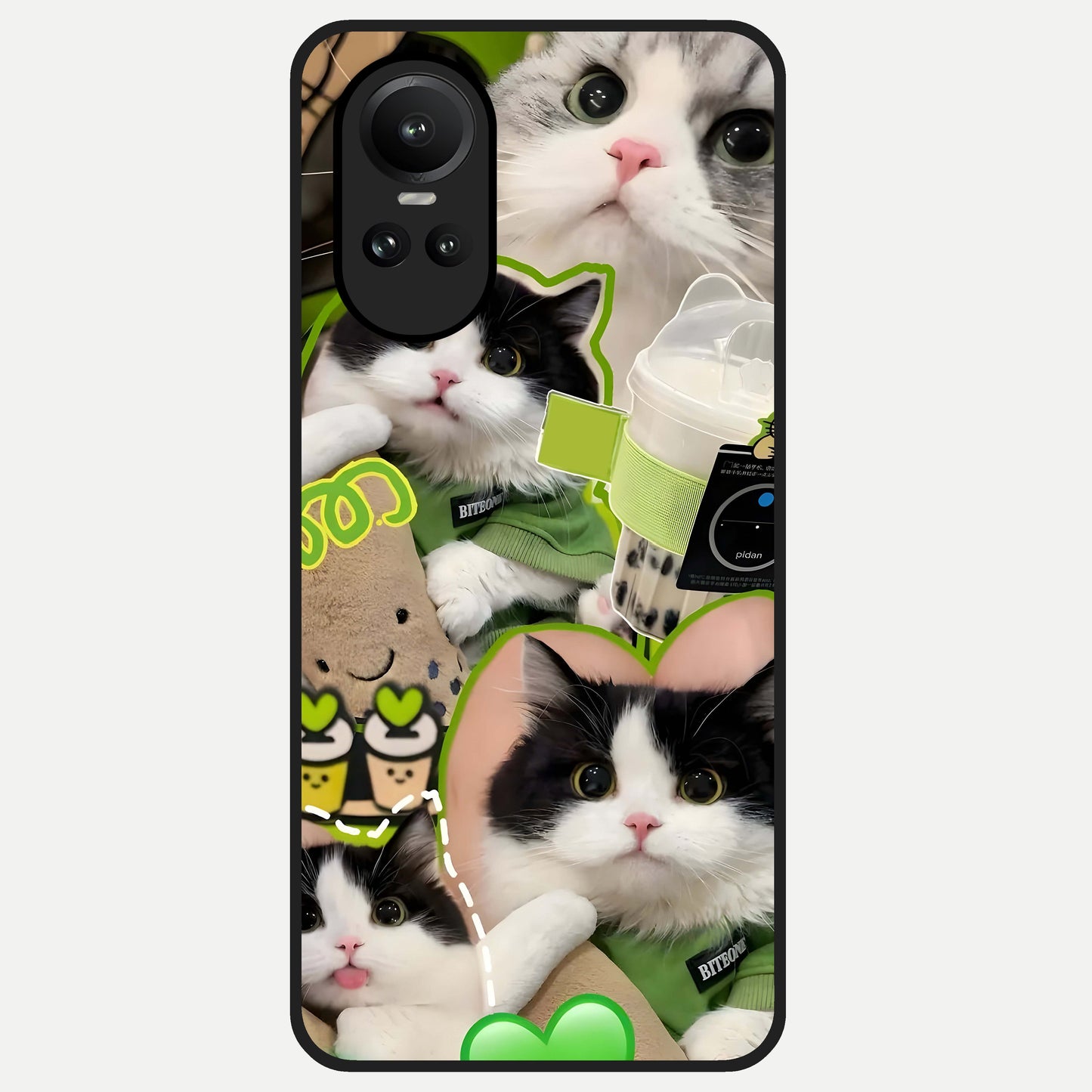  Matcha Cats Mood Glass Case For Oppo Reno 10 back cover – full design glossy printed glass finish