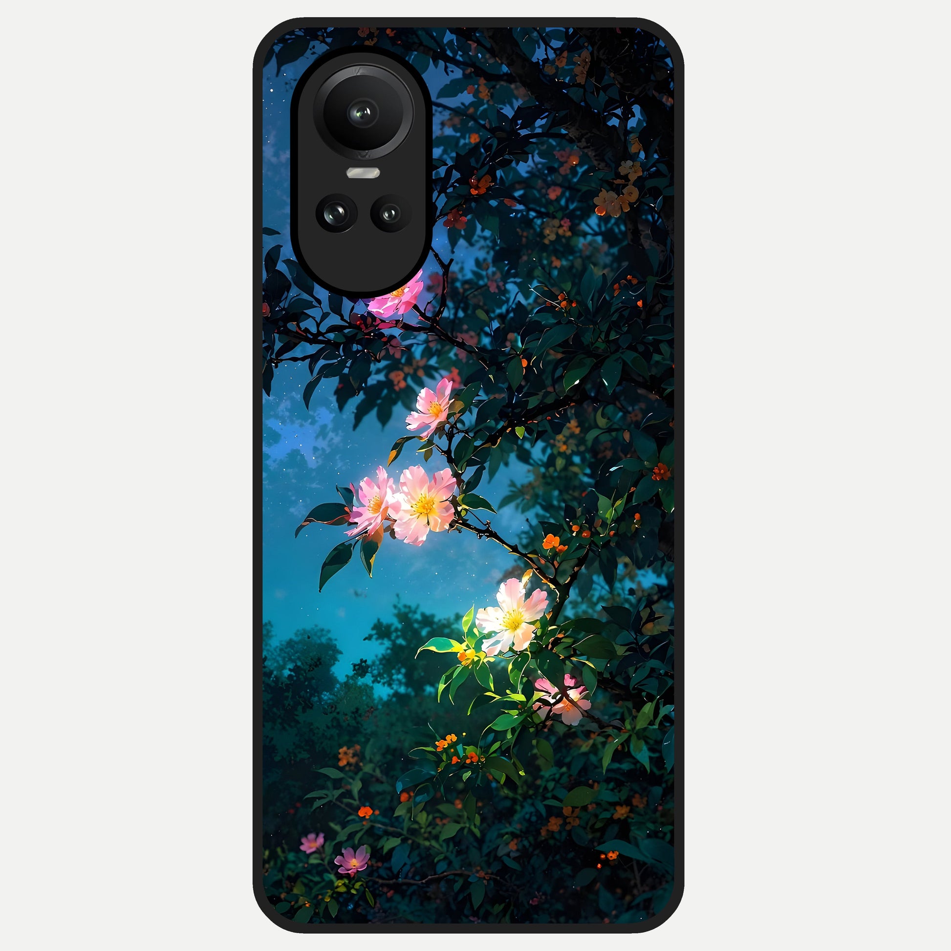  Midnight Bloom Glow Glass Case For Oppo Reno 10 back cover – full design glossy printed glass finish