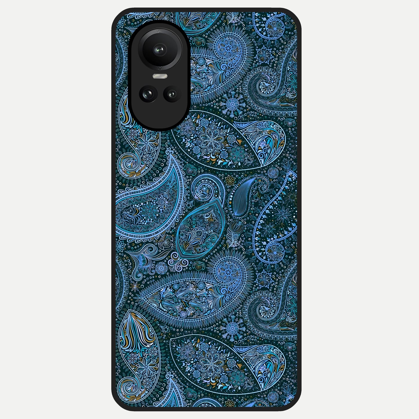  Midnight Paisley Glow Glass Case For Oppo Reno 10 back cover – full design glossy printed glass finish