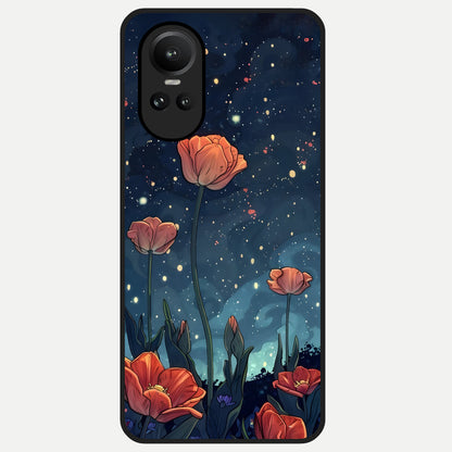  Midnight Tulip Glow Glass Case For Oppo Reno 10 back cover – full design glossy printed glass finish