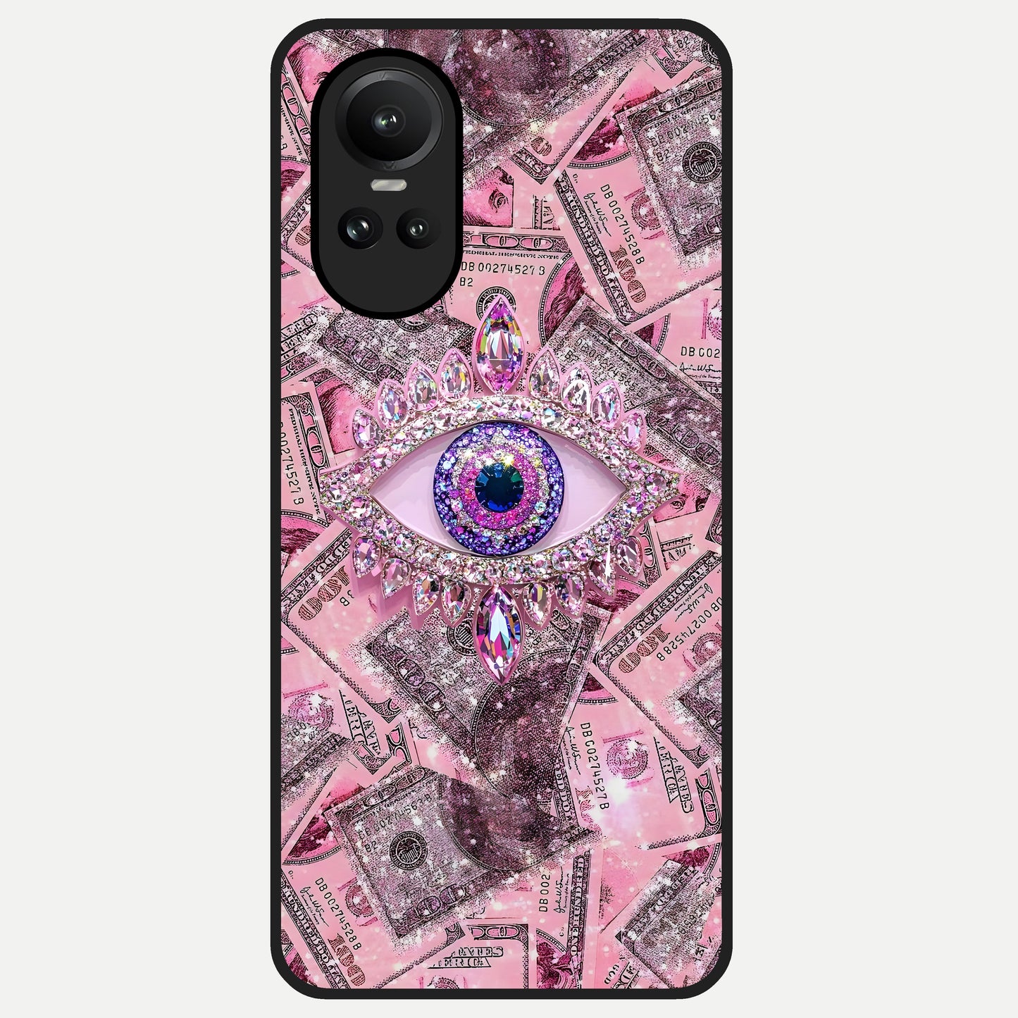  Money Eye Luxe Glass Case For Oppo Reno 10 back cover – full design glossy printed glass finish