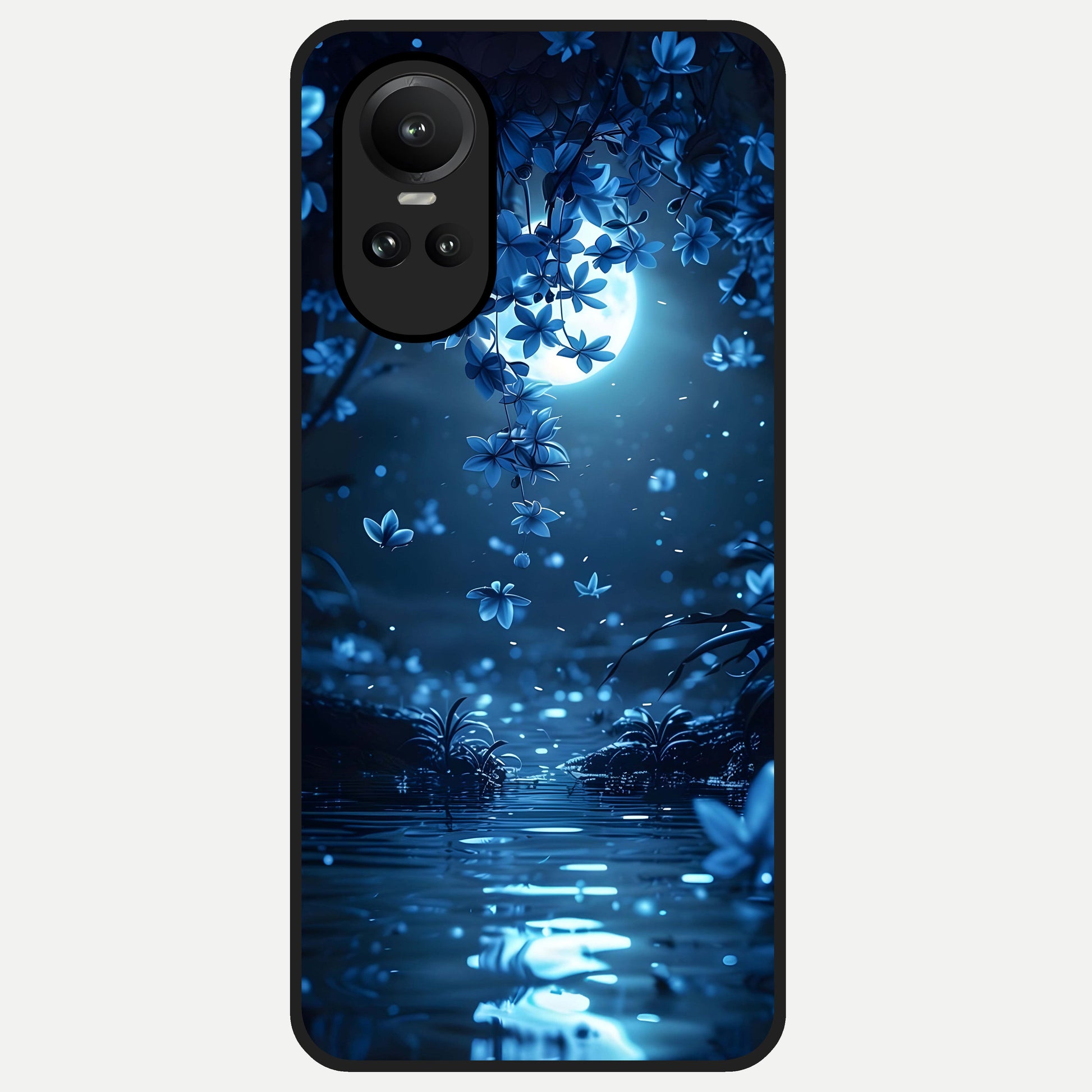  Moonlight Petal Dream Glass Case For Oppo Reno 10 back cover – full design glossy printed glass finish
