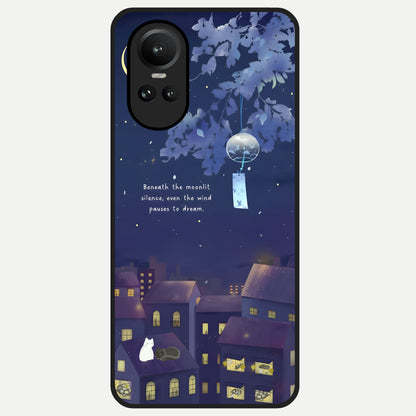  Moonlit Cat Silence Glass Case For Oppo Reno 10 back cover – full design glossy printed glass finish