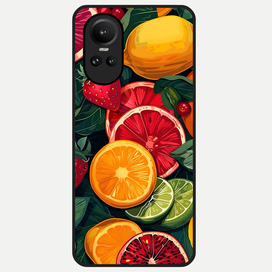  Multiple Fruits Glass Case For Oppo Reno 10 back cover – full design glossy printed glass finish