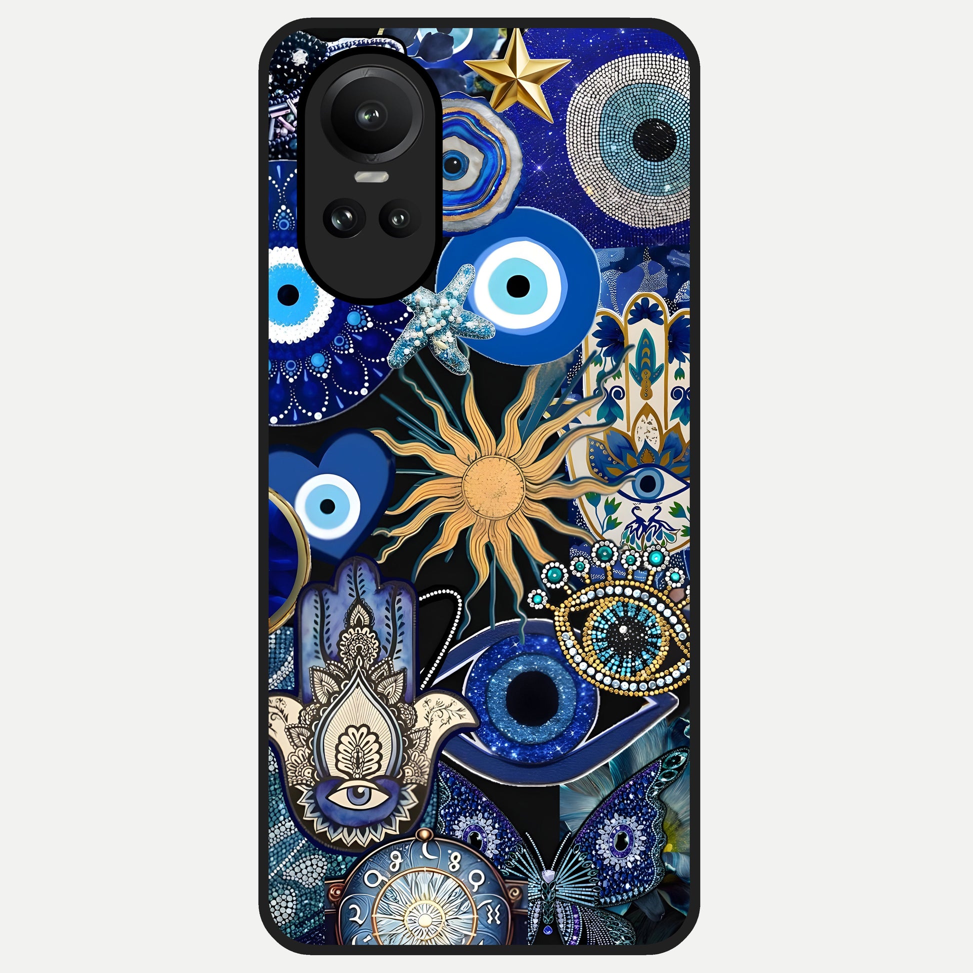  Mystic Blue Evil Eye Glass Case For Oppo Reno 10 back cover – full design glossy printed glass finish
