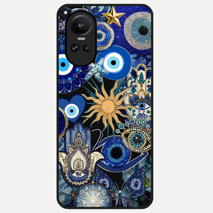  Mystic Blue Evil Eye Glass Case For Oppo Reno 10 back cover – full design glossy printed glass finish