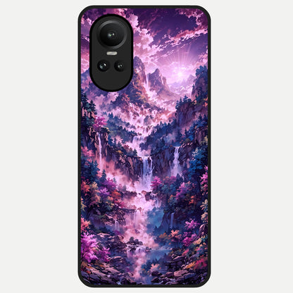  Mystic Cascade Peaks Glass Case For Oppo Reno 10 back cover – full design glossy printed glass finish