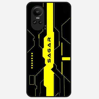  Neon CYBERPUNK Custom Name Glass Case For Oppo Reno 10 back cover – full design glossy printed glass finish