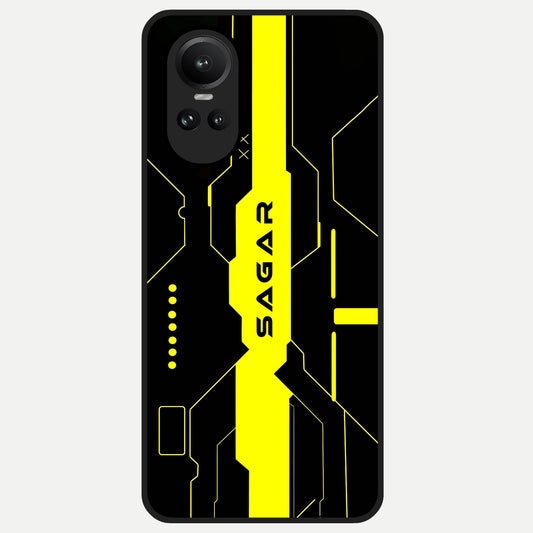  Neon CYBERPUNK Custom Name Glass Case For Oppo Reno 10 back cover – full design glossy printed glass finish
