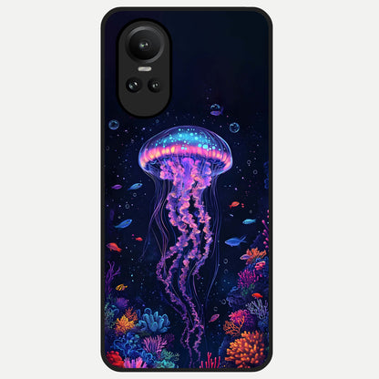  Neon Jellyfish Glass Case For Oppo Reno 10 back cover – full design glossy printed glass finish