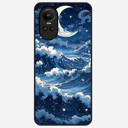  Ocean Moon Waves Glass Case For Oppo Reno 10 back cover – full design glossy printed glass finish
