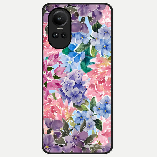  Pastel Floral Mix Glass Case For Oppo Reno 10 back cover – full design glossy printed glass finish