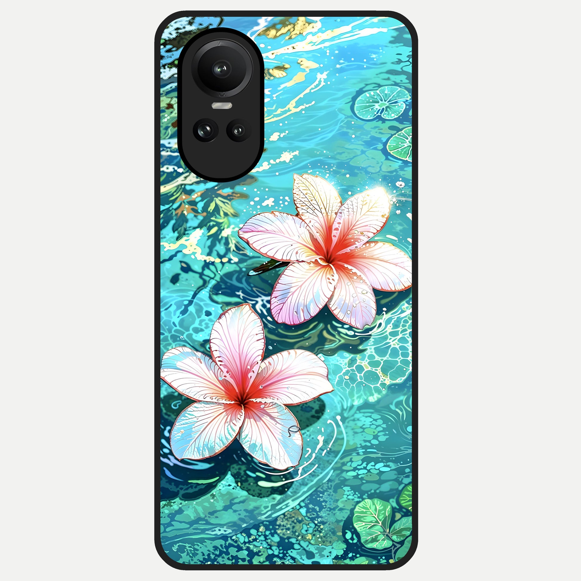  Pink Flowers in Water Glass Case For Oppo Reno 10 back cover – full design glossy printed glass finish