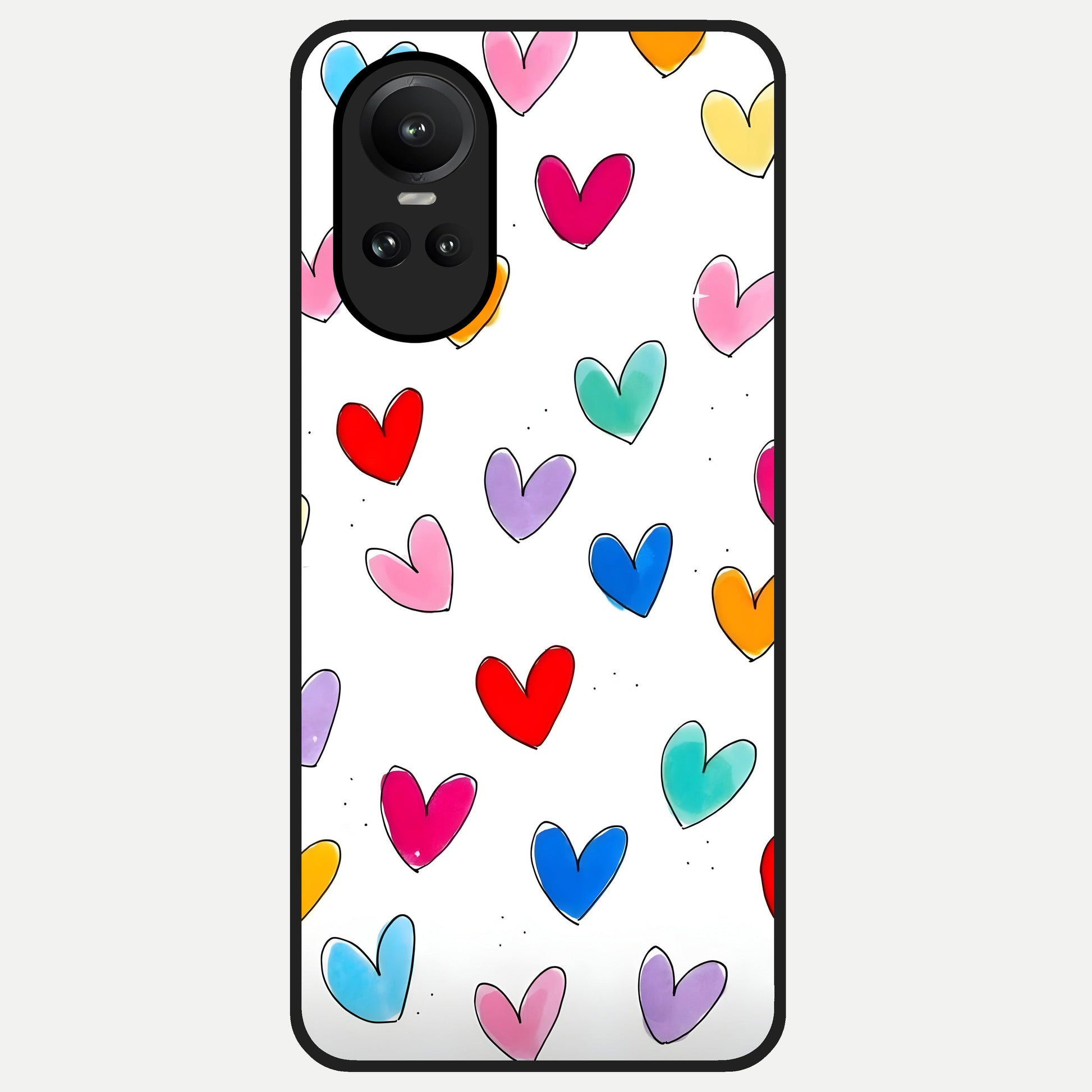  Playful Love Doodles Glass Case For Oppo Reno 10 back cover – full design glossy printed glass finish