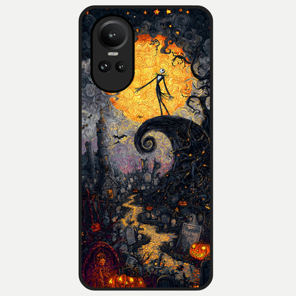  Pumpkin Moonlight Tale Glass Case For Oppo Reno 10 back cover – full design glossy printed glass finish