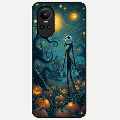  Pumpkin Moon Night Glass Case For Oppo Reno 10 back cover – full design glossy printed glass finish