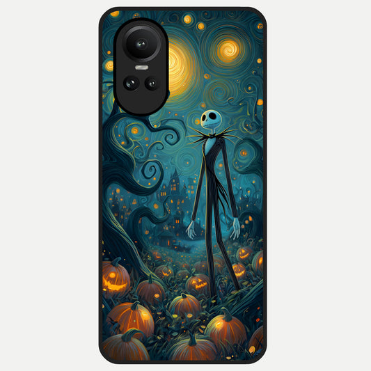  Pumpkin Moon Night Glass Case For Oppo Reno 10 back cover – full design glossy printed glass finish