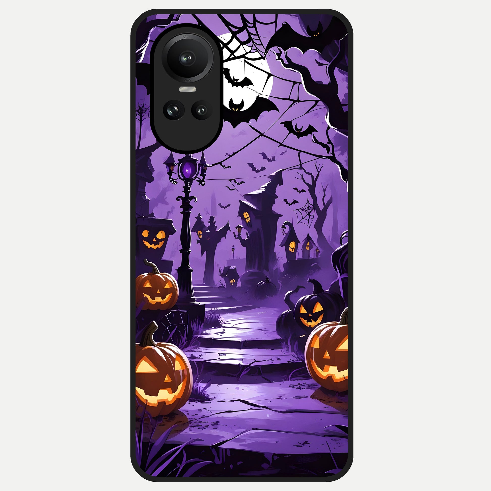  Pumpkin Patch Halloween Glass Case For Oppo Reno 10 back cover – full design glossy printed glass finish