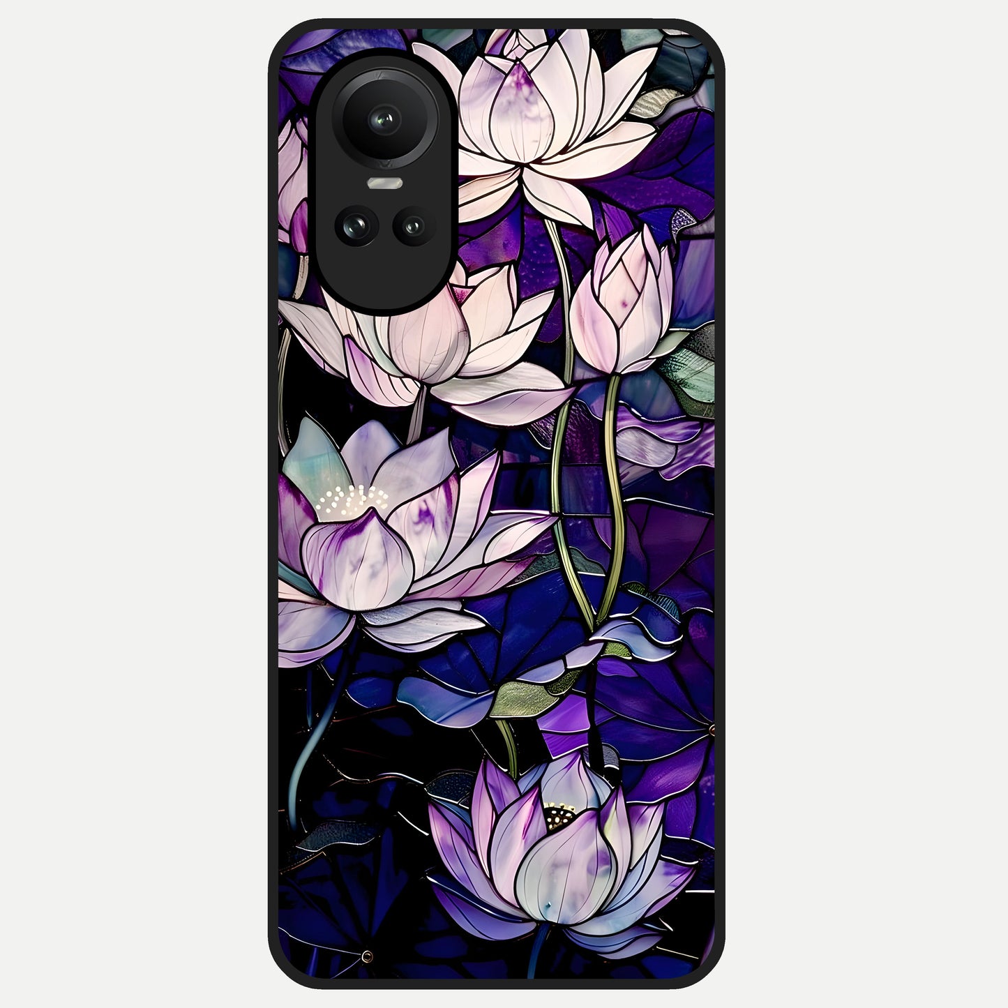 Purple Lotus Pattern Glass Case For Oppo Reno 10 back cover – full design glossy printed glass finish