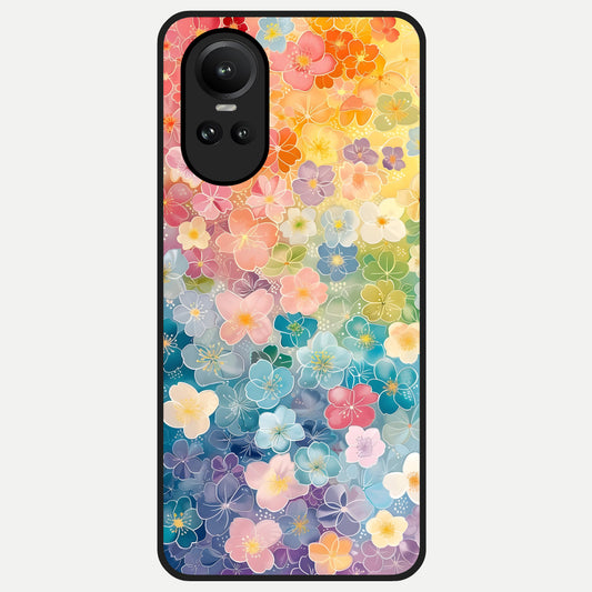  Rainbow Blossom Burst Glass Case For Oppo Reno 10 back cover – full design glossy printed glass finish