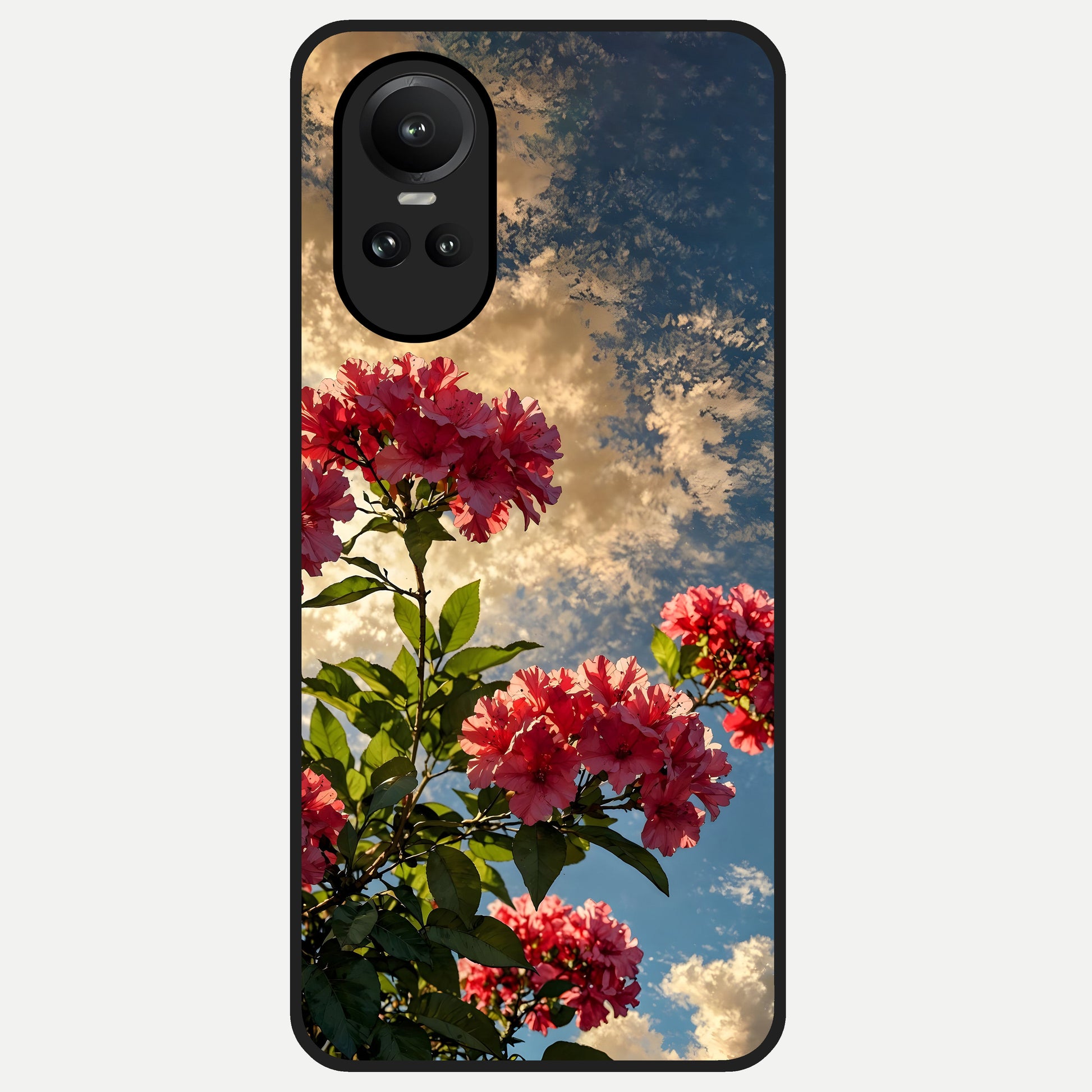  Red Bloom Skies Glass Case For Oppo Reno 10 back cover – full design glossy printed glass finish