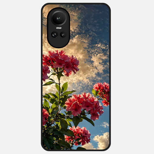  Red Bloom Skies Glass Case For Oppo Reno 10 back cover – full design glossy printed glass finish