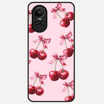  Red Cherries Pattern Glass Case For Oppo Reno 10 back cover – full design glossy printed glass finish