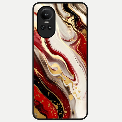  Red And White Marble Glass Case For Oppo Reno 10 back cover – full design glossy printed glass finish