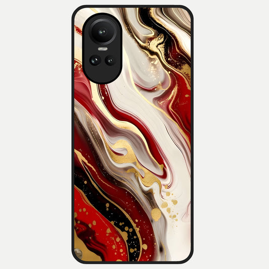  Red And White Marble Glass Case For Oppo Reno 10 back cover – full design glossy printed glass finish